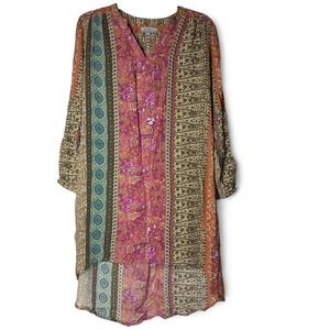 World Market‎ Womens Rayon Boho Paisley Stripe Tunic Dress Shirt S/M Patchwork